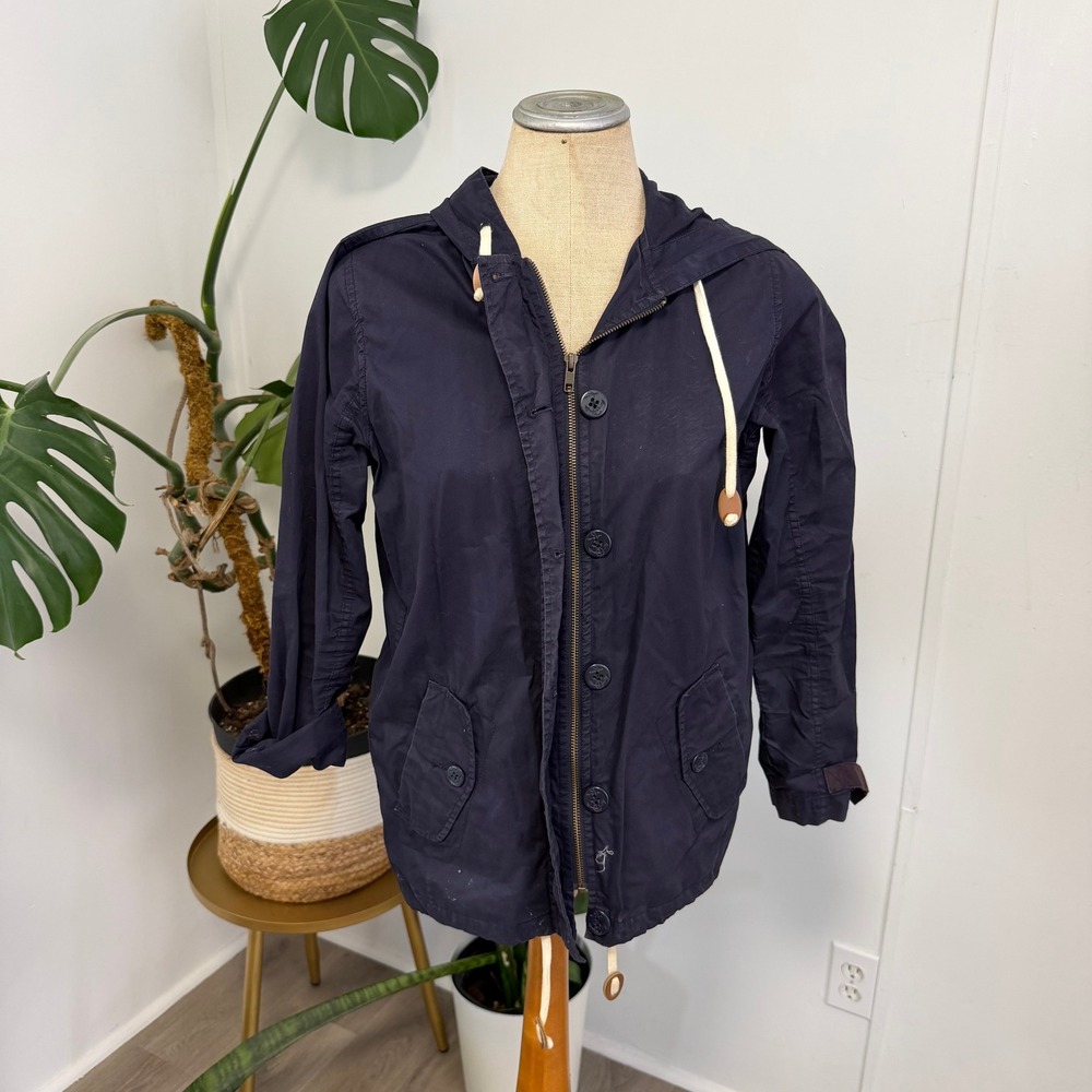 Gap Utility Jacket Womens‎ Medium Navy Blue Hooded Cotton Anorak Nautical Coat